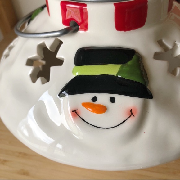 Snowman Christmas Tealight Ceramic Lantern Holiday Decor - Picture 4 of 10